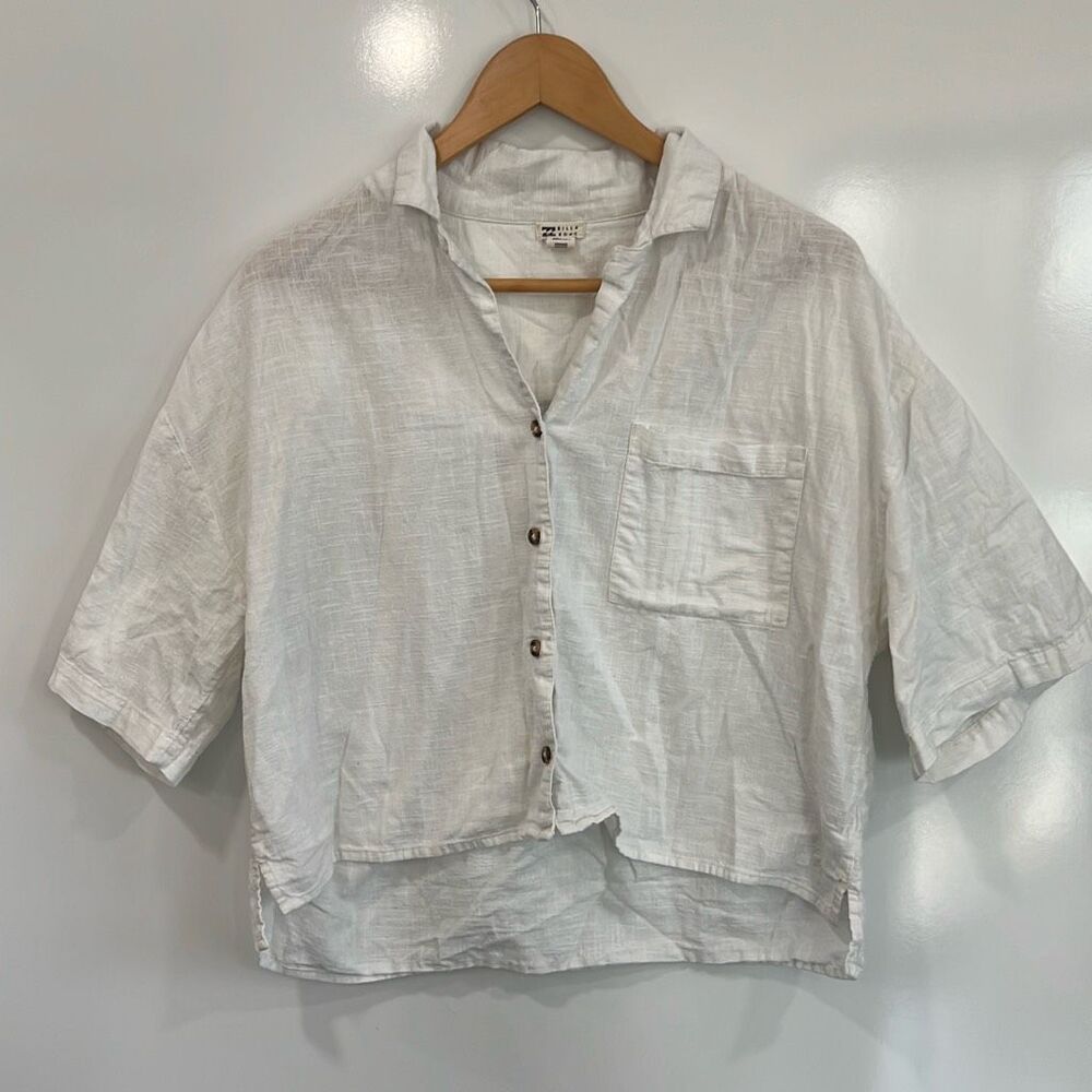 Billabong White Linen-Feel Button Front Top